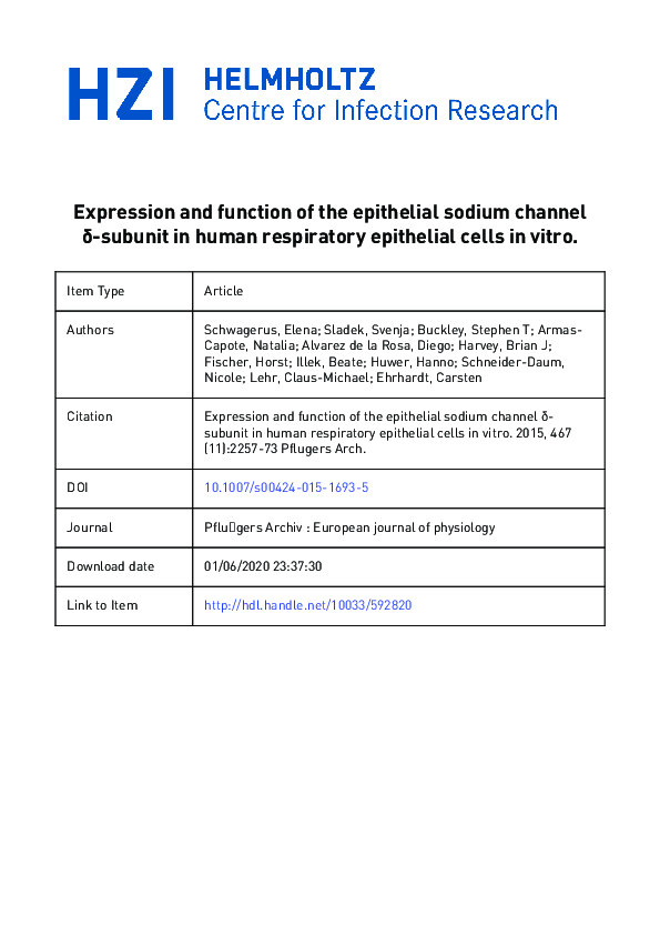 (PDF) Expression and function of the epithelial sodium channel δ ...