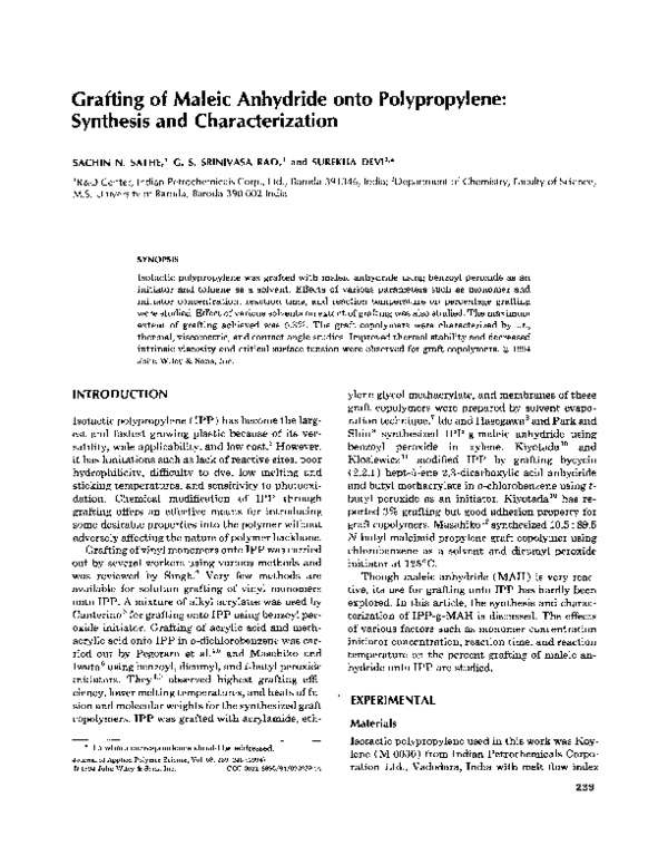 (PDF) Grafting of maleic anhydride onto polypropylene: Synthesis and ...