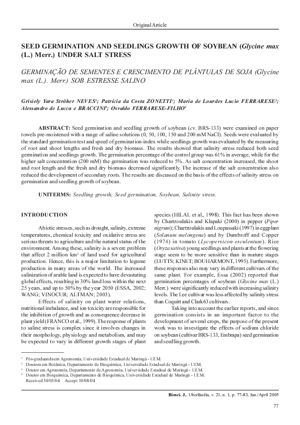 (PDF) Seed germination and seedlings growth of soybean (Glycine max (L ...