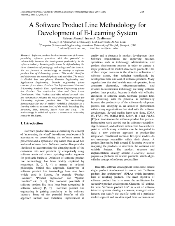 (PDF) A Software Product Line Methodology for Development of E-Learning ...