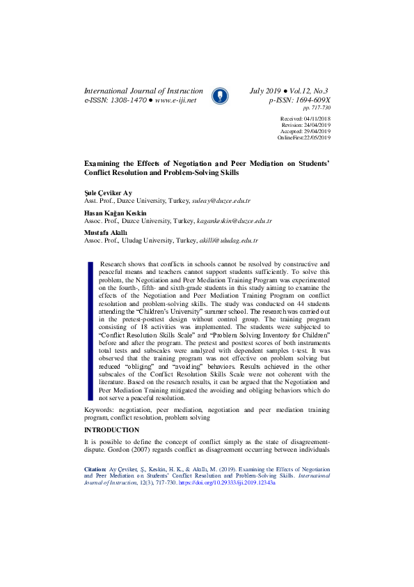 (PDF) Examining the Effects of Negotiation and Peer Mediation on ...