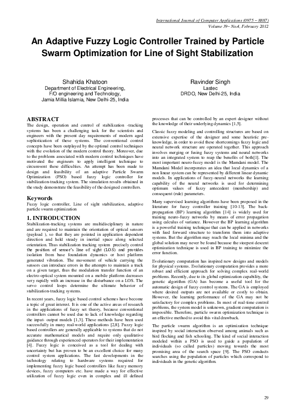 (PDF) An Adaptive Fuzzy Logic Controller Trained by Particle Swarm ...