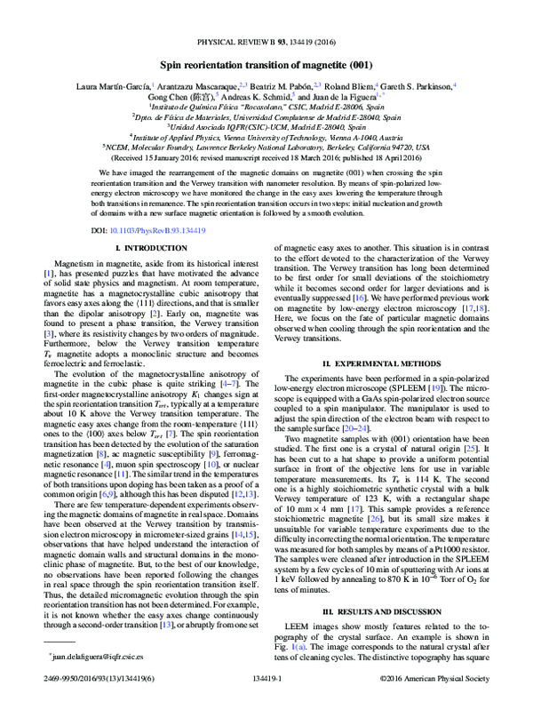 (PDF) Spin reorientation transition of magnetite (001)