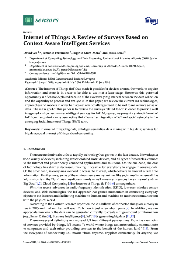 (PDF) Internet of Things: A Review of Surveys Based on Context Aware ...