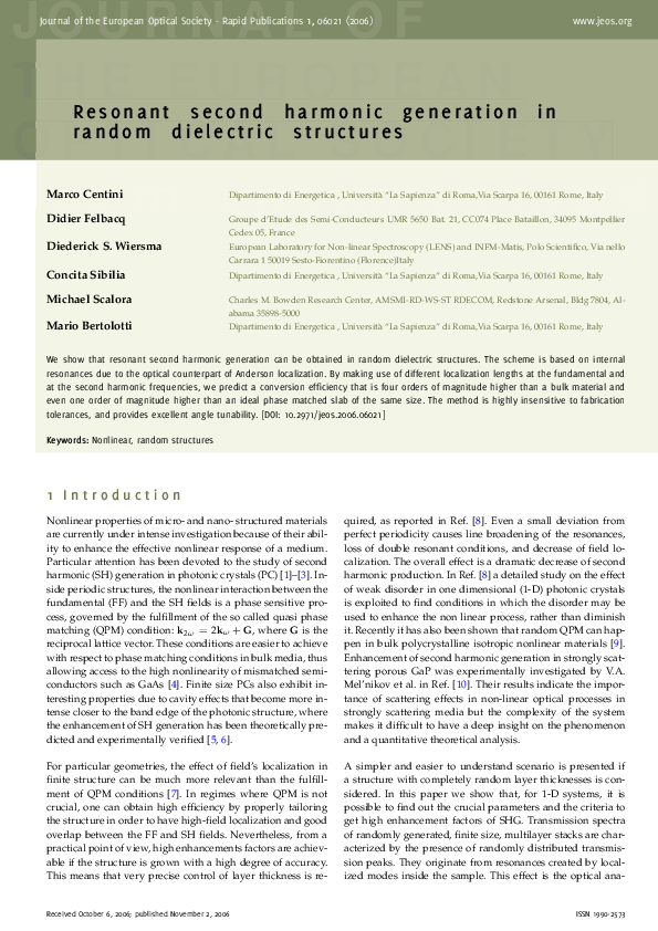 (PDF) Resonant second harmonic generation in random dielectric structures