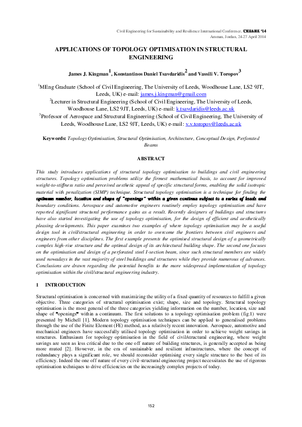 (PDF) Applications of Topology Optimization in Structural Engineering ...