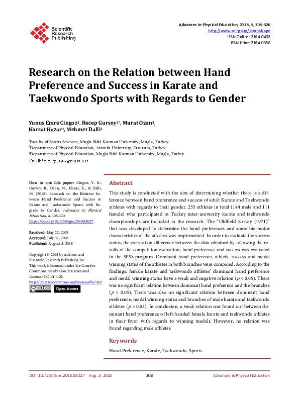 (PDF) Research on the Relation between Hand Preference and Success in ...