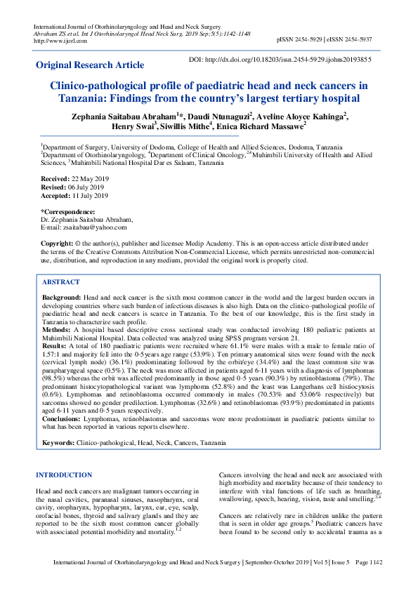 (PDF) Clinico-pathological profile of paediatric head and neck cancers ...