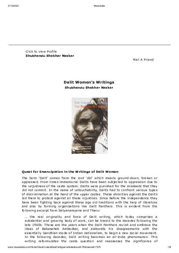 (PDF) Quest for Emancipation in the Writings of Dalit Women Muse India