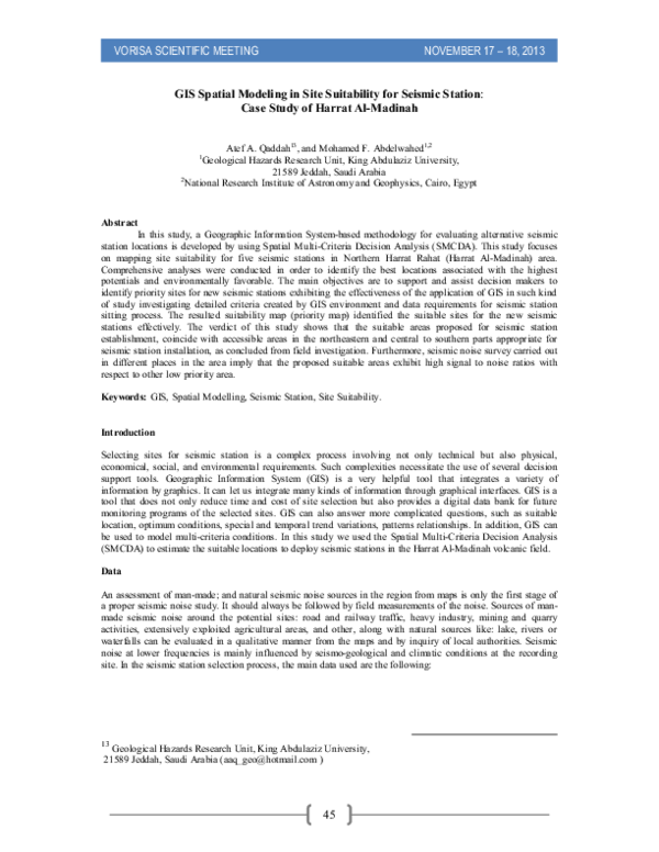 (PDF) GIS Spatial Modeling in Site Suitability for Seismic Station ...