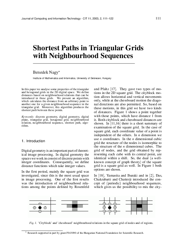 (PDF) Shortest Paths in Triangular Grids with Neighbourhood Sequences