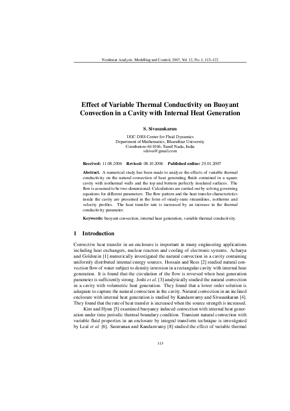 (PDF) Effect of Variable Thermal Conductivity on Buoyant Convection in ...