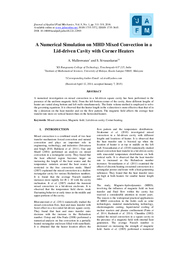 (PDF) A Numerical Simulation on MHD Mixed Convection in a Lid-driven ...