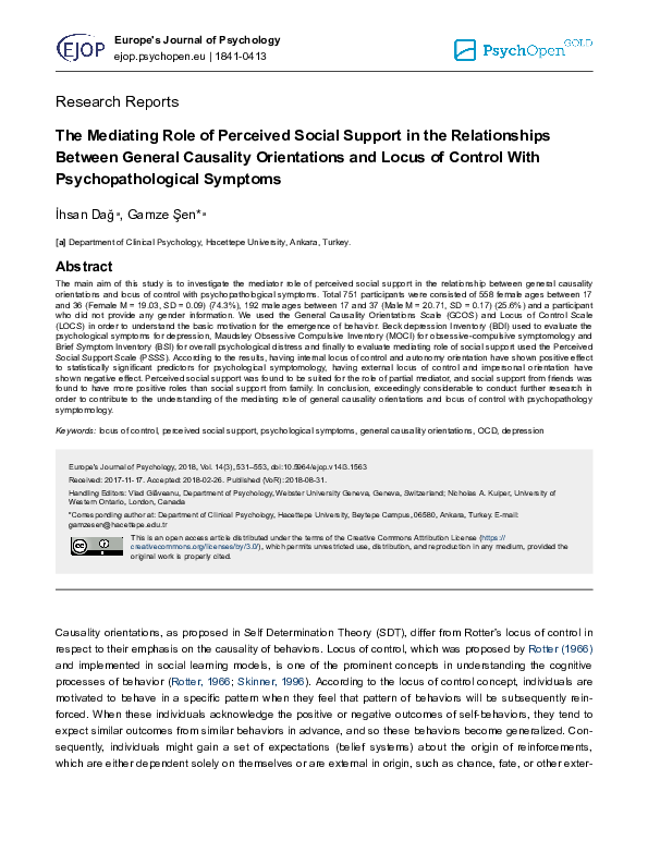 (PDF) The Mediating Role of Perceived Social Support in the ...