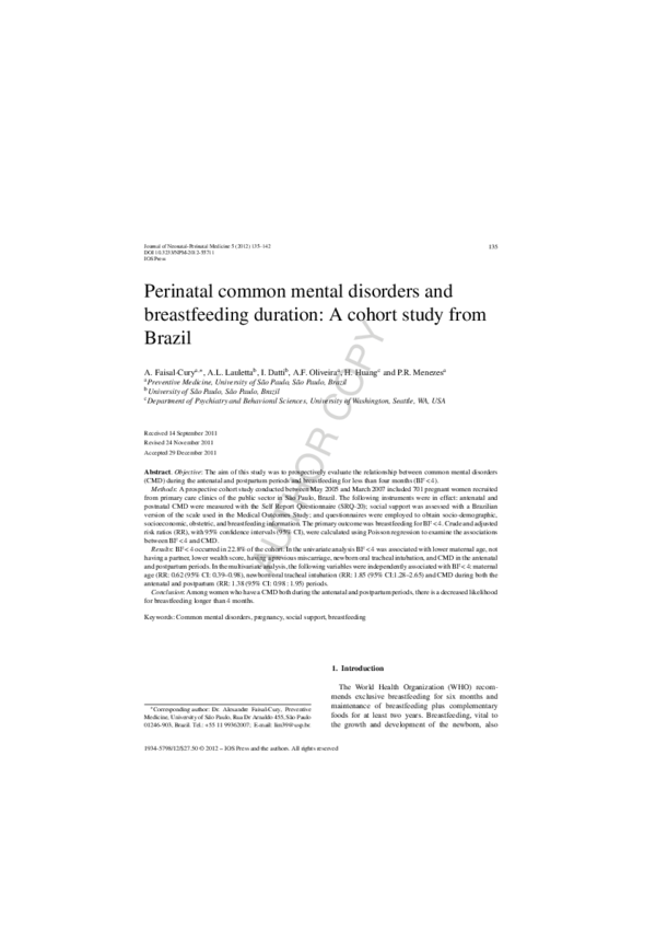 (PDF) Perinatal common mental disorders and breastfeeding duration: A ...
