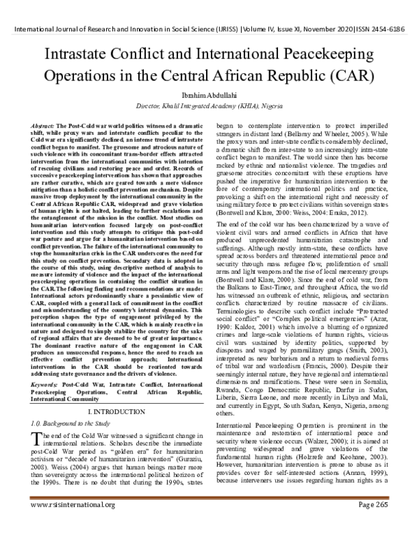(PDF) Intrastate Conflict and International Peacekeeping Operations in ...