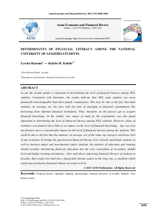 (PDF) Determinants of Financial Literacy among the National University ...