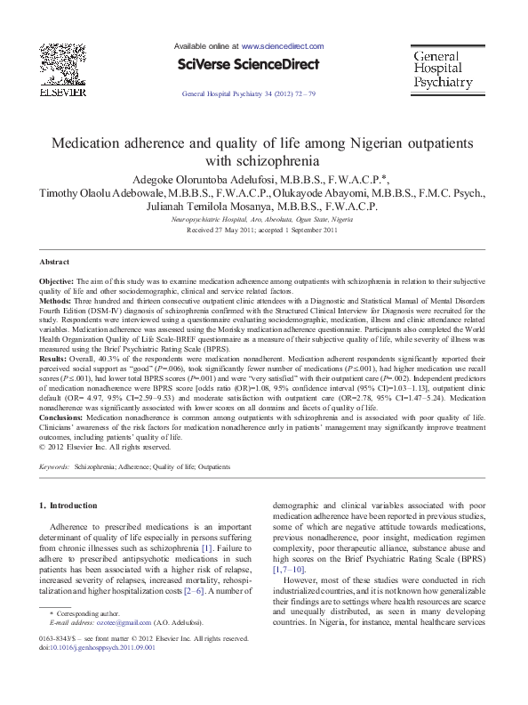 (PDF) Medication adherence and quality of life among Nigerian ...