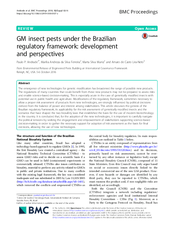 (PDF) GM insect pests under the Brazilian regulatory framework ...