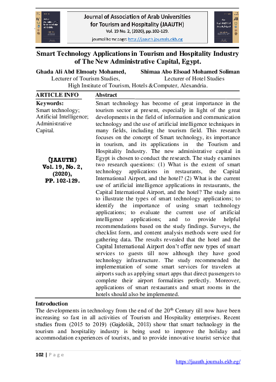 (PDF) Smart Technology Applications in Tourism and Hospitality Industry ...