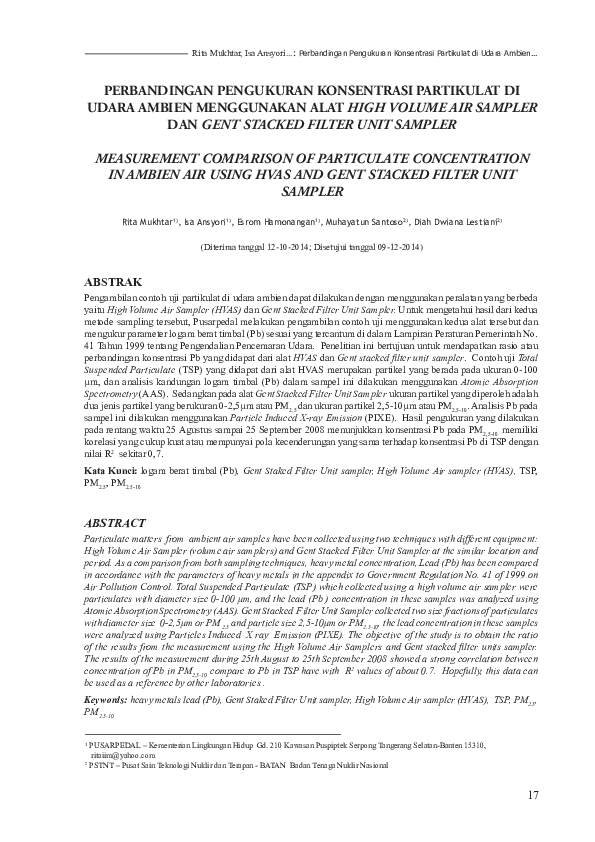 (PDF) Perbandingan Pengukuran Konsentrasi Partikulat DI Udara Ambien