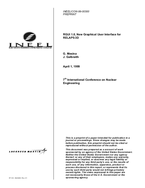 (PDF) RGUI 1.0, New Graphical User Interface for RELAP5-3D
