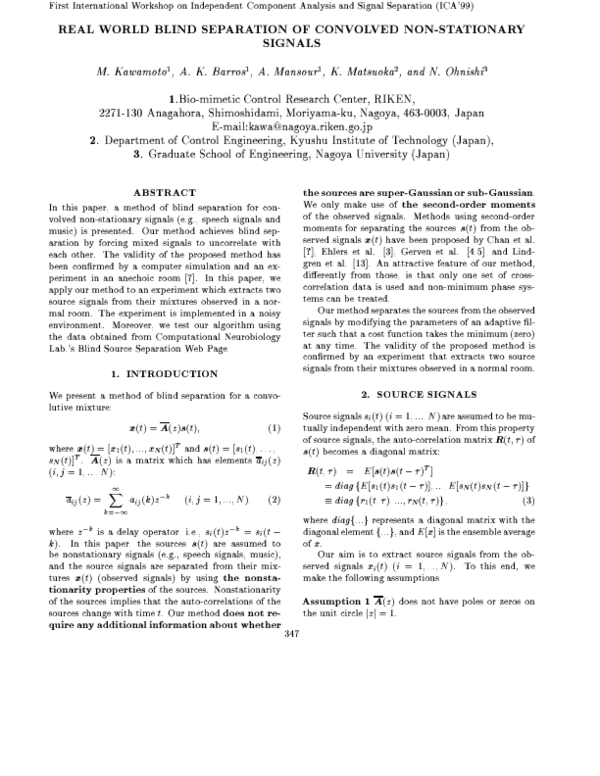 (PDF) Real World Blind separation of convolved non-stationary signals