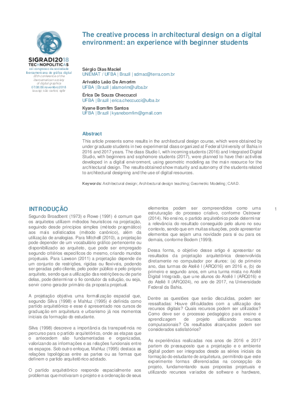 (PDF) The creative process in architectural design on a digital ...