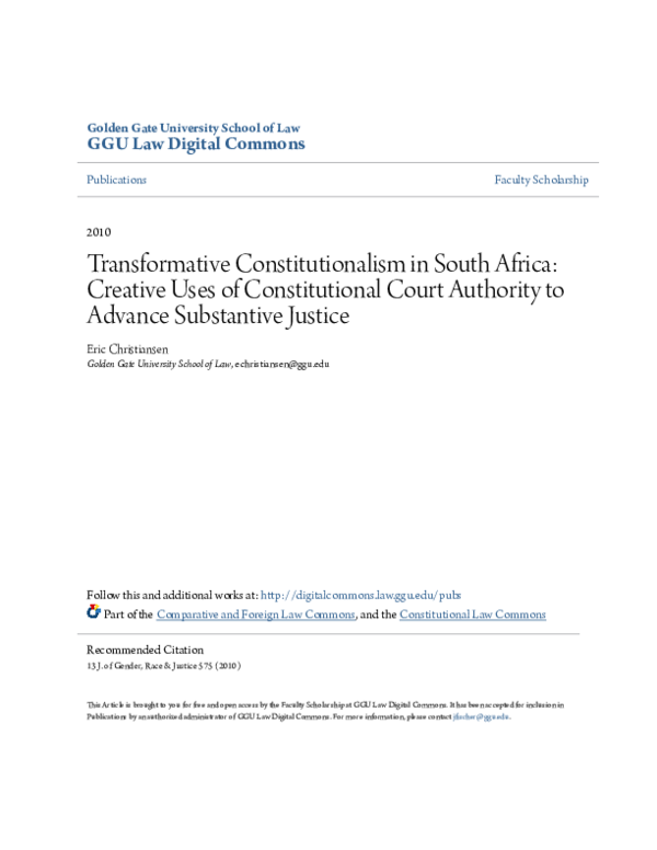 (PDF) Transformative Constitutionalism in South Africa