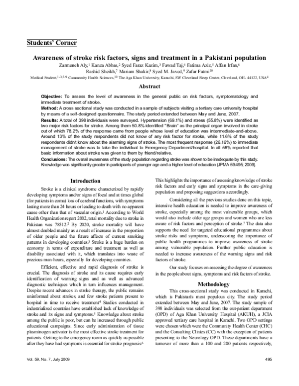 (PDF) Awareness of Stroke Risk Factors, Signs and Treatment In a ...