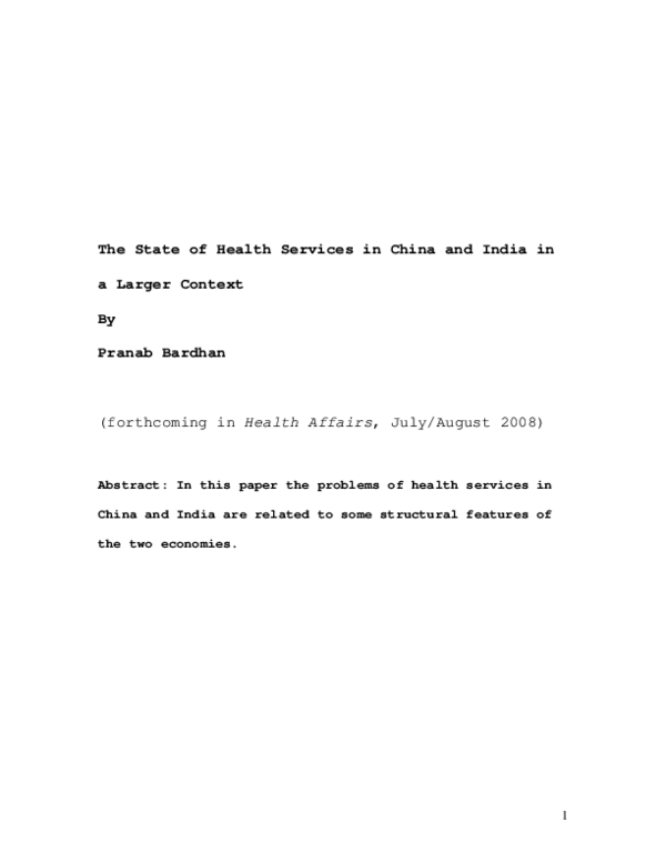 (PDF) The State Of Health Services In China And India: A Larger Context