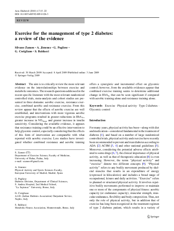 (PDF) Exercise for the management of type 2 diabetes: a review of the ...