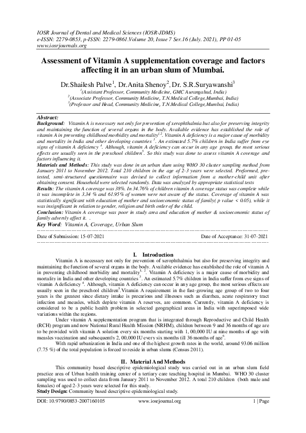 (PDF) Assessment of Vitamin A supplementation coverage and factors ...
