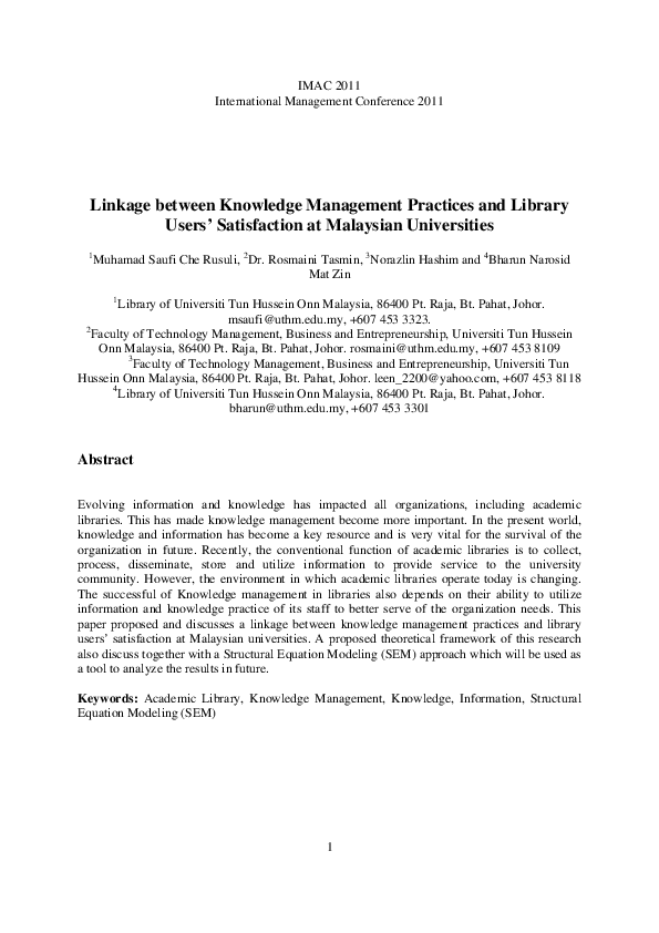 (PDF) Linkage between knowledge management practices and library users ...