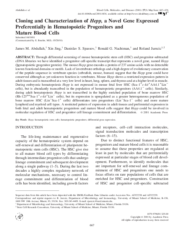 (PDF) Cloning and Characterization of Hepp, a Novel Gene Expressed ...