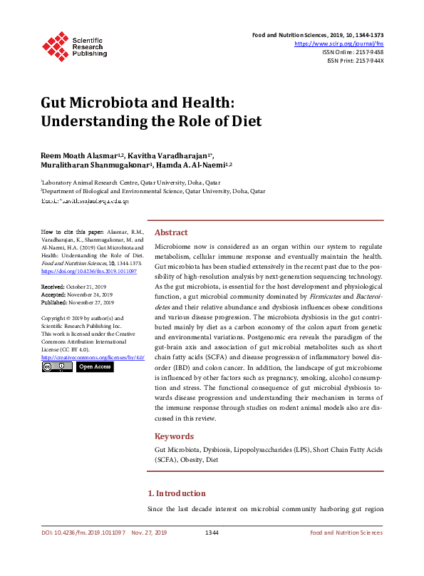 (PDF) Gut Microbiota and Health: Understanding the Role of Diet