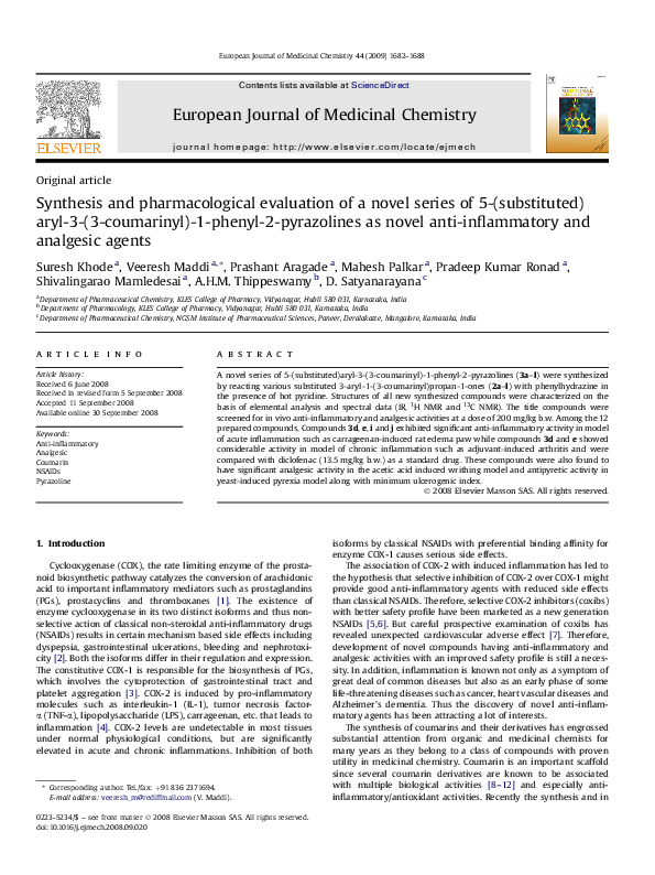 (PDF) Synthesis and pharmacological evaluation of a novel series of 5 ...