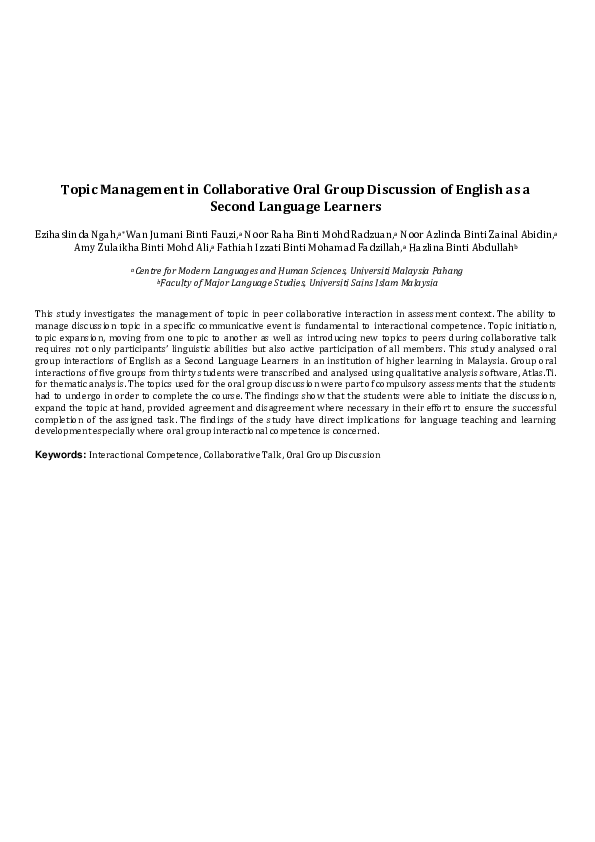 (PDF) Topic Management in Collaborative Oral Group Discussion of ...