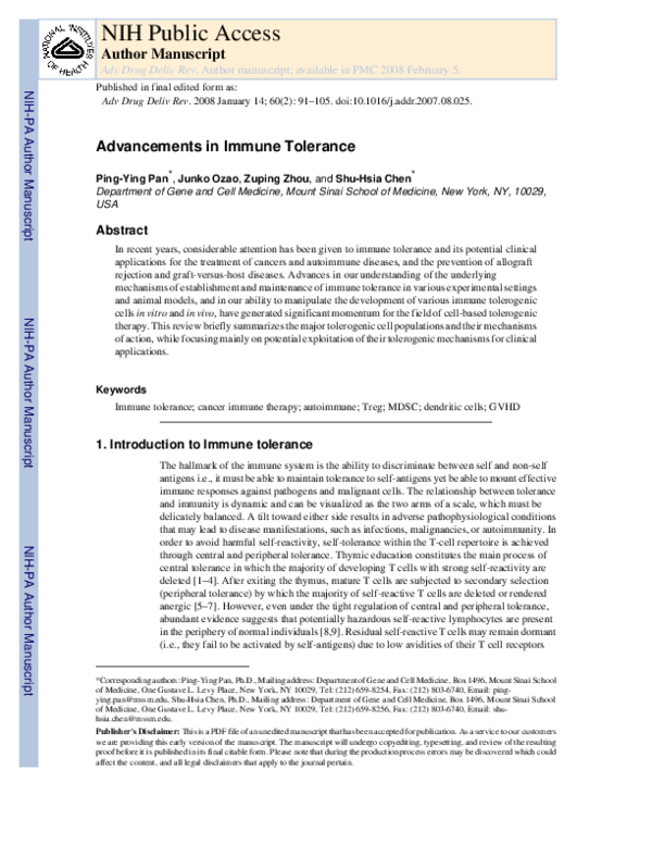 (PDF) Advancements in immune tolerance
