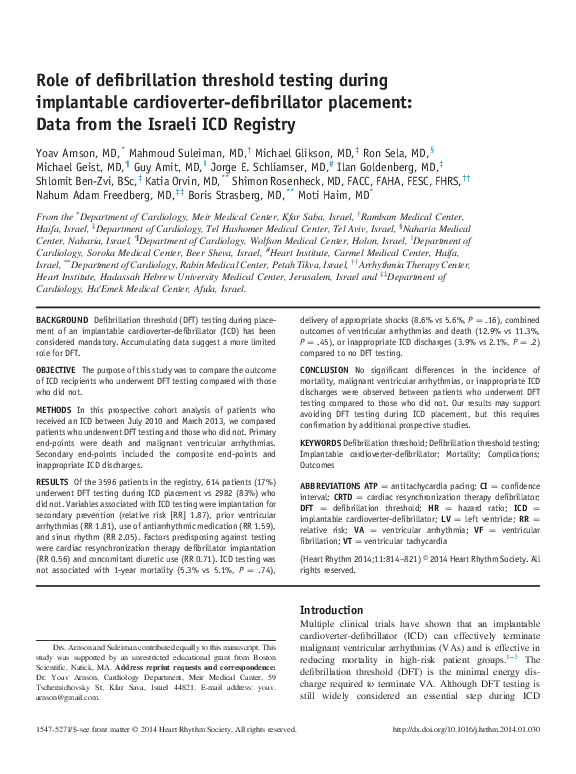 (PDF) Role of defibrillation threshold testing during implantable cardioverterdefibrillator