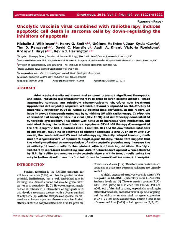 (PDF) Oncolytic vaccinia virus combined with radiotherapy induces ...
