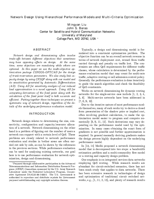 (PDF) Network Design Using Hierarchical Performance Models and Multi ...