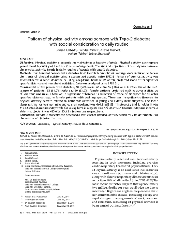 (PDF) Pattern of physical activity among persons with type 2 diabetes ...