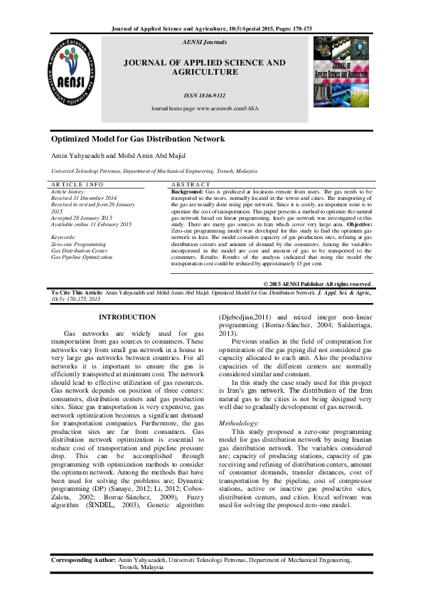 (PDF) Optimized Model for Gas Distribution Network