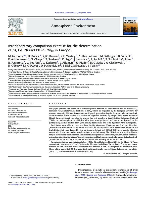 (PDF) Interlaboratory comparison exercise for the determination of As ...