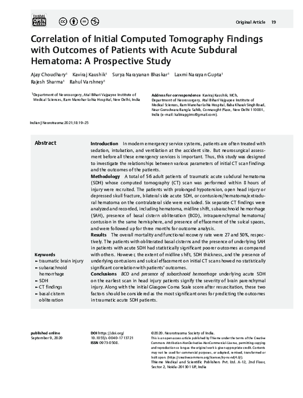 (PDF) Correlation of Initial Computed Tomography Findings with Outcomes ...