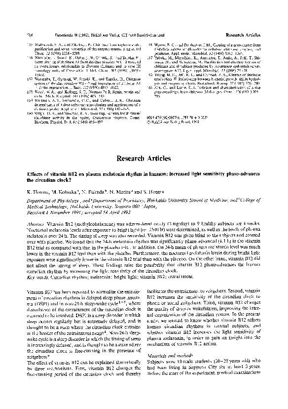 (PDF) Effects of vitamin B12 on plasma melatonin rhythm in humans