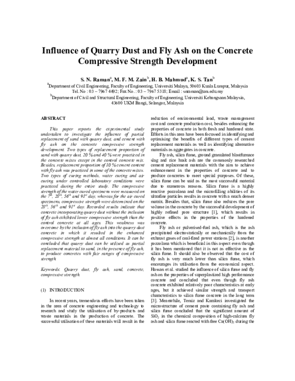 (PDF) Influence of Quarry Dust and Fly Ash on the Concrete Compressive ...