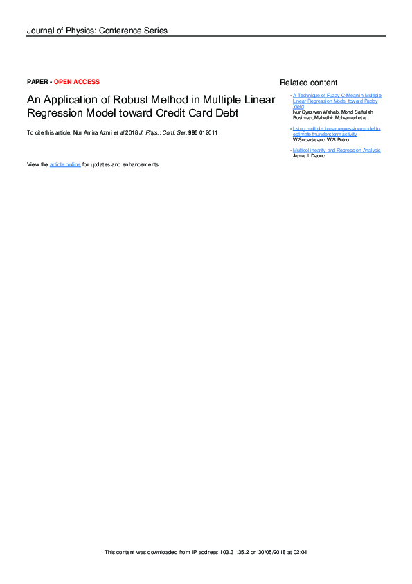(PDF) An Application of Robust Method in Multiple Linear Regression ...