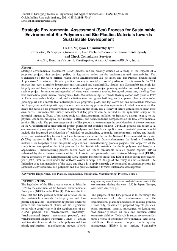 (PDF) Strategic Environmental Assessment (Sea) Process for Sustainable ...